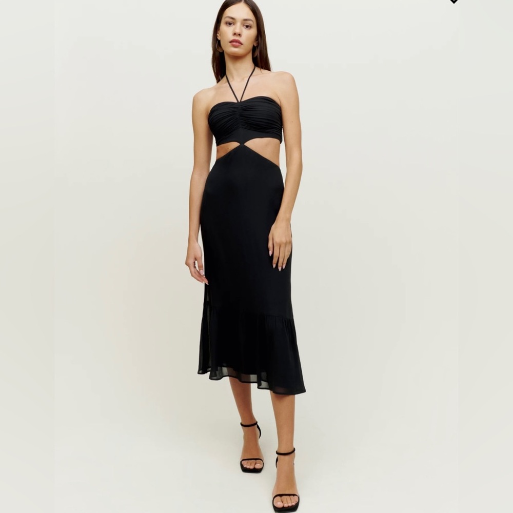 Reformation Riya cut out dress black size 0 BNWT